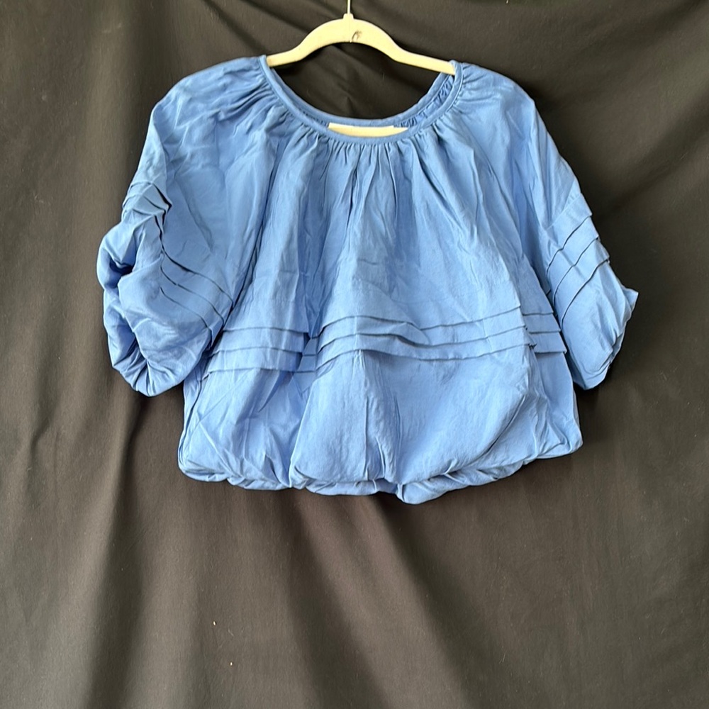 Maeve Blue Boxy Short Sleeve Blouse